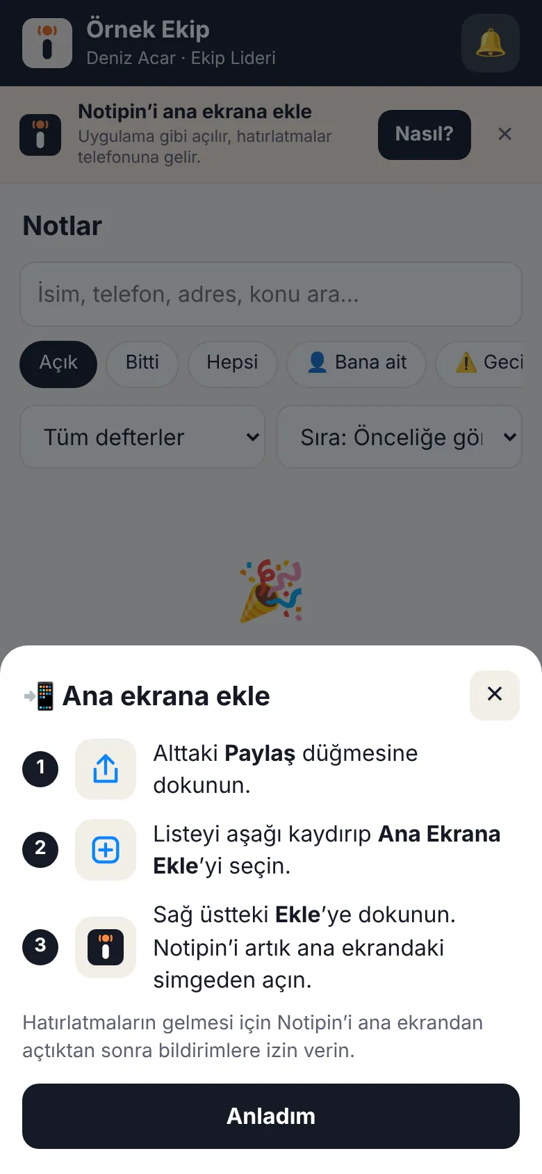 Telefonuna yükle ekranı