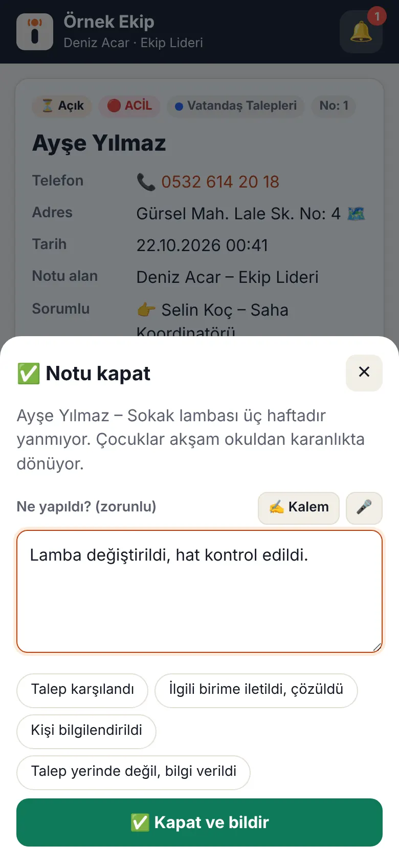 Sonucu yaz, kapat ekranı