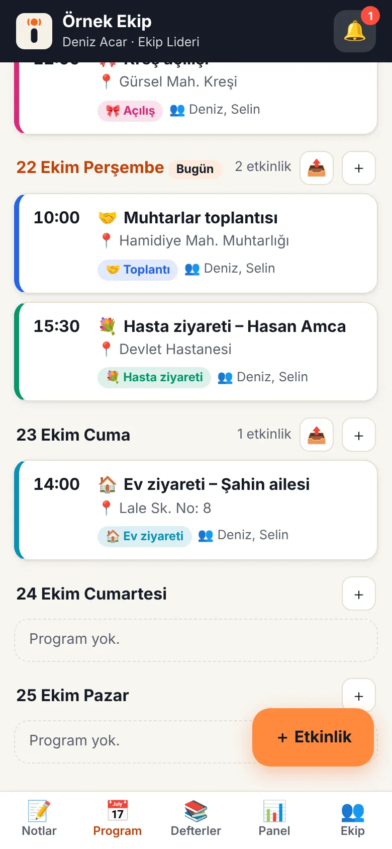 Haftanı gör ekranı