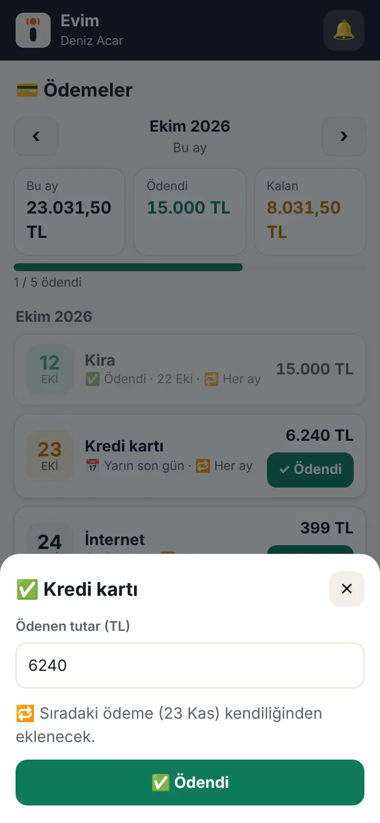“Ödendi” de ekranı