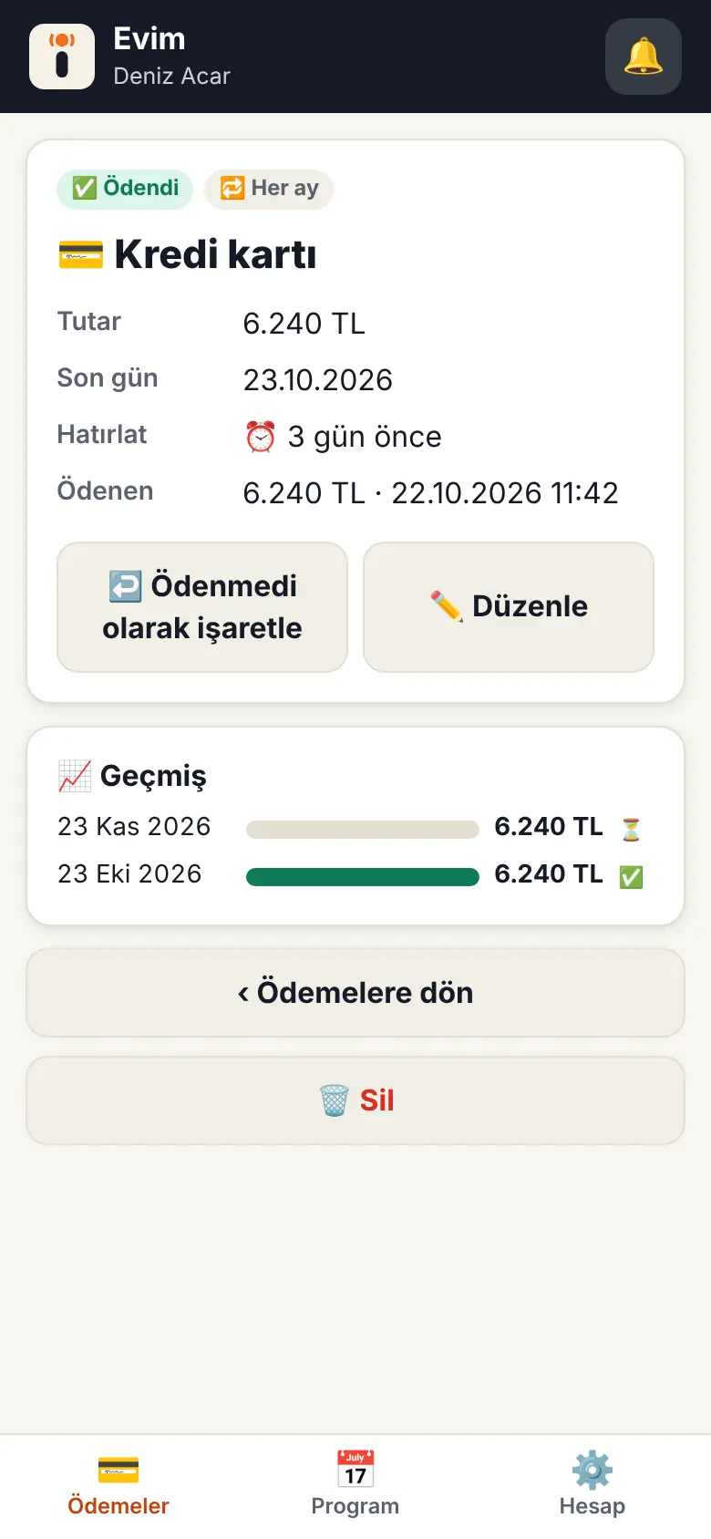 Geçmiş ekranı