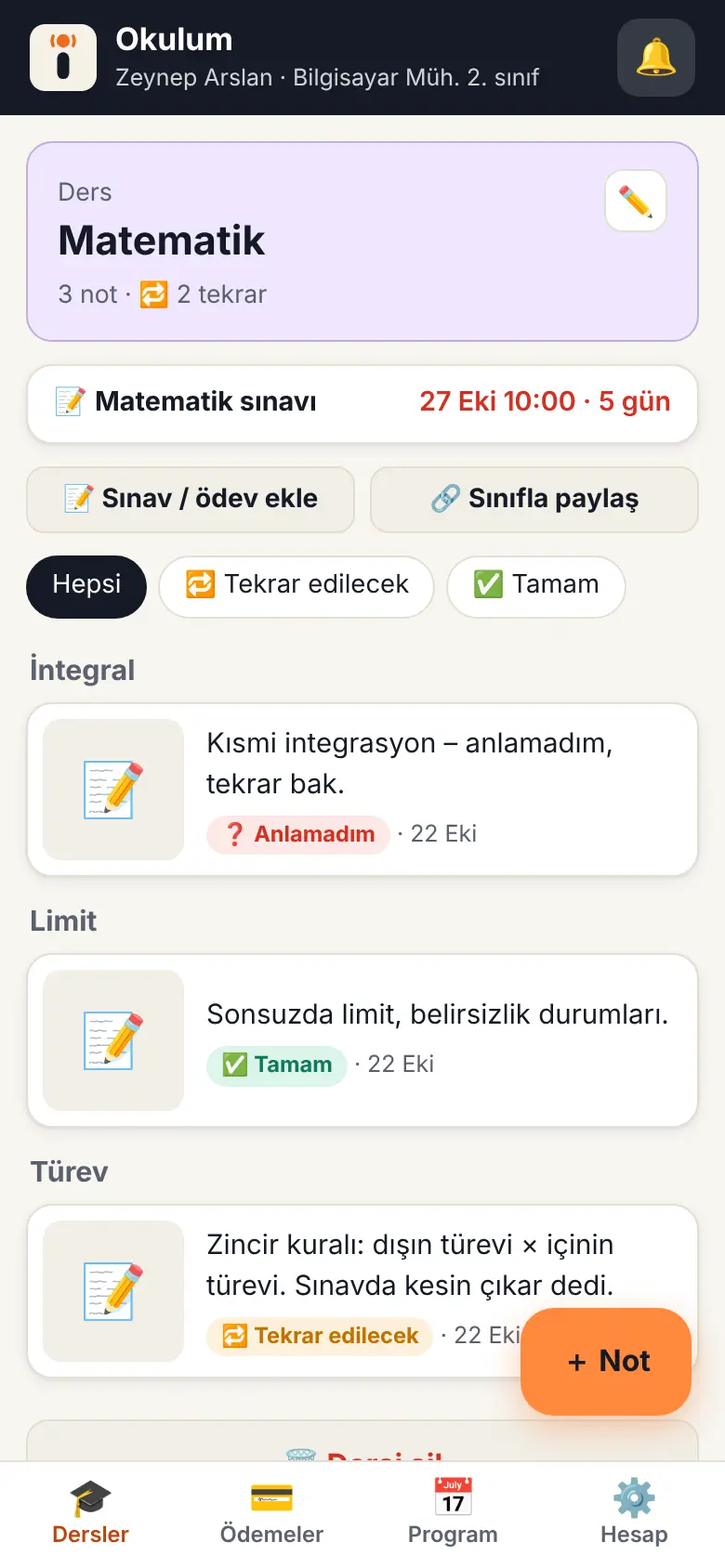 Tekrar listesi ekranı