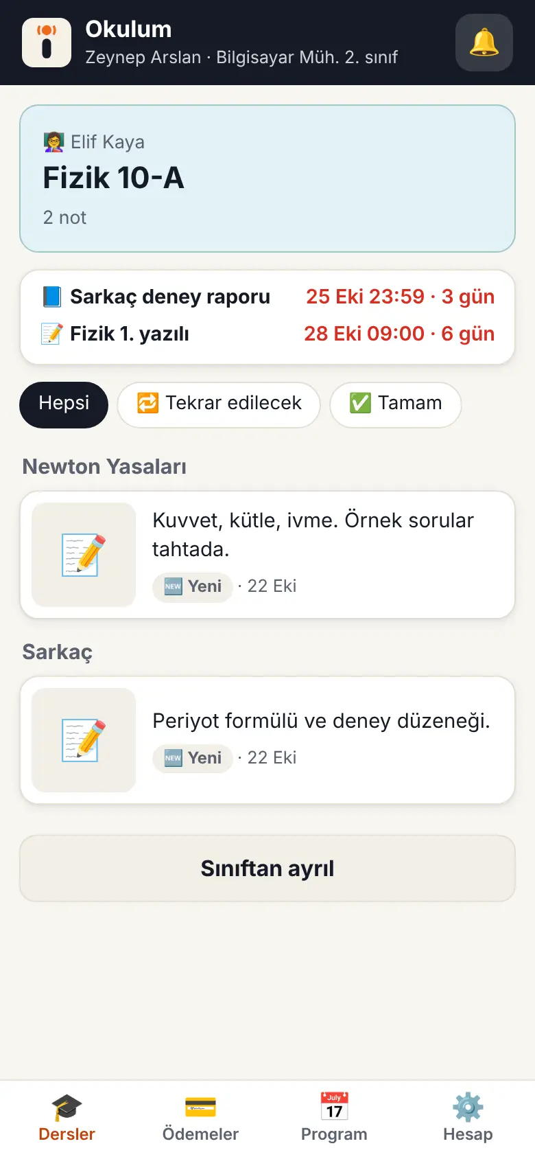 Öğrenci ne görür? ekranı