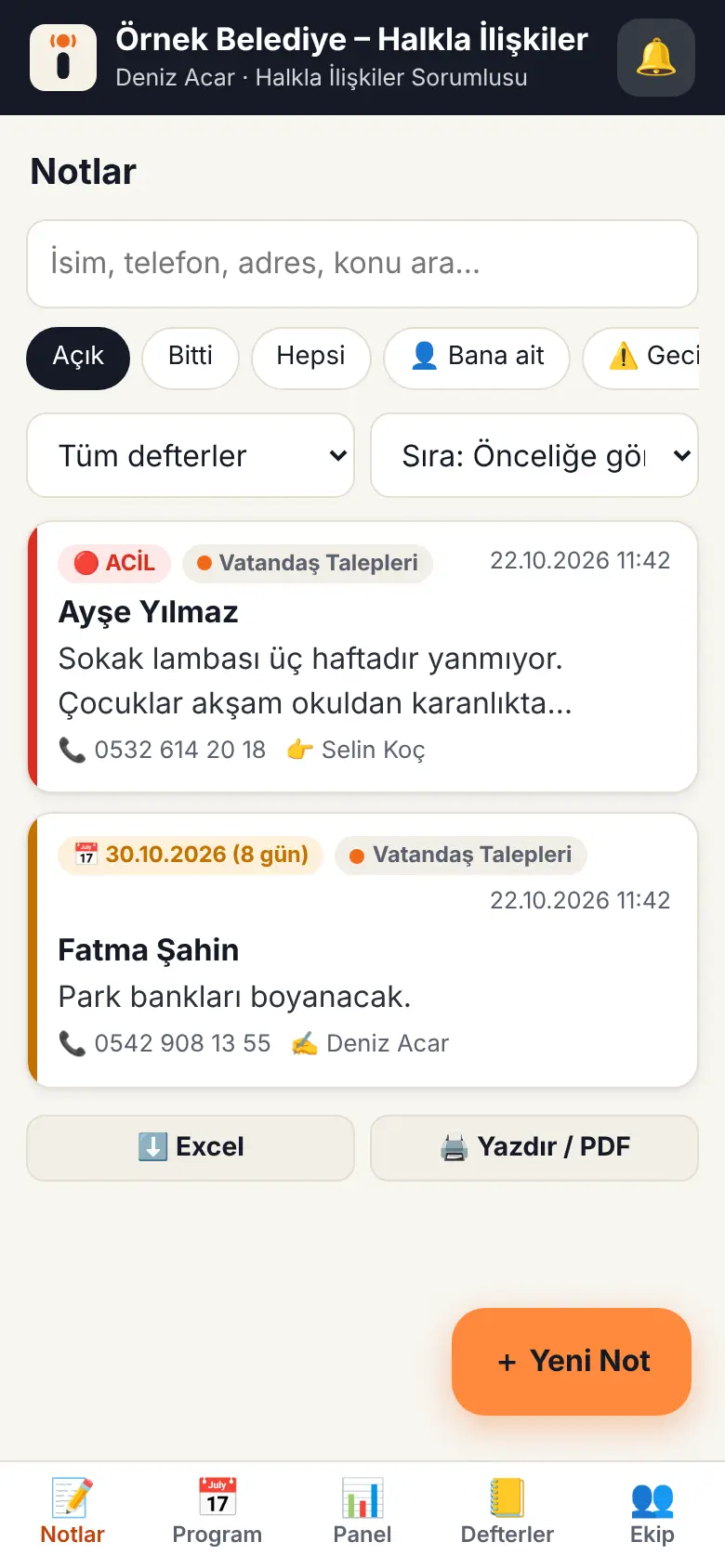 Talepler ekranı